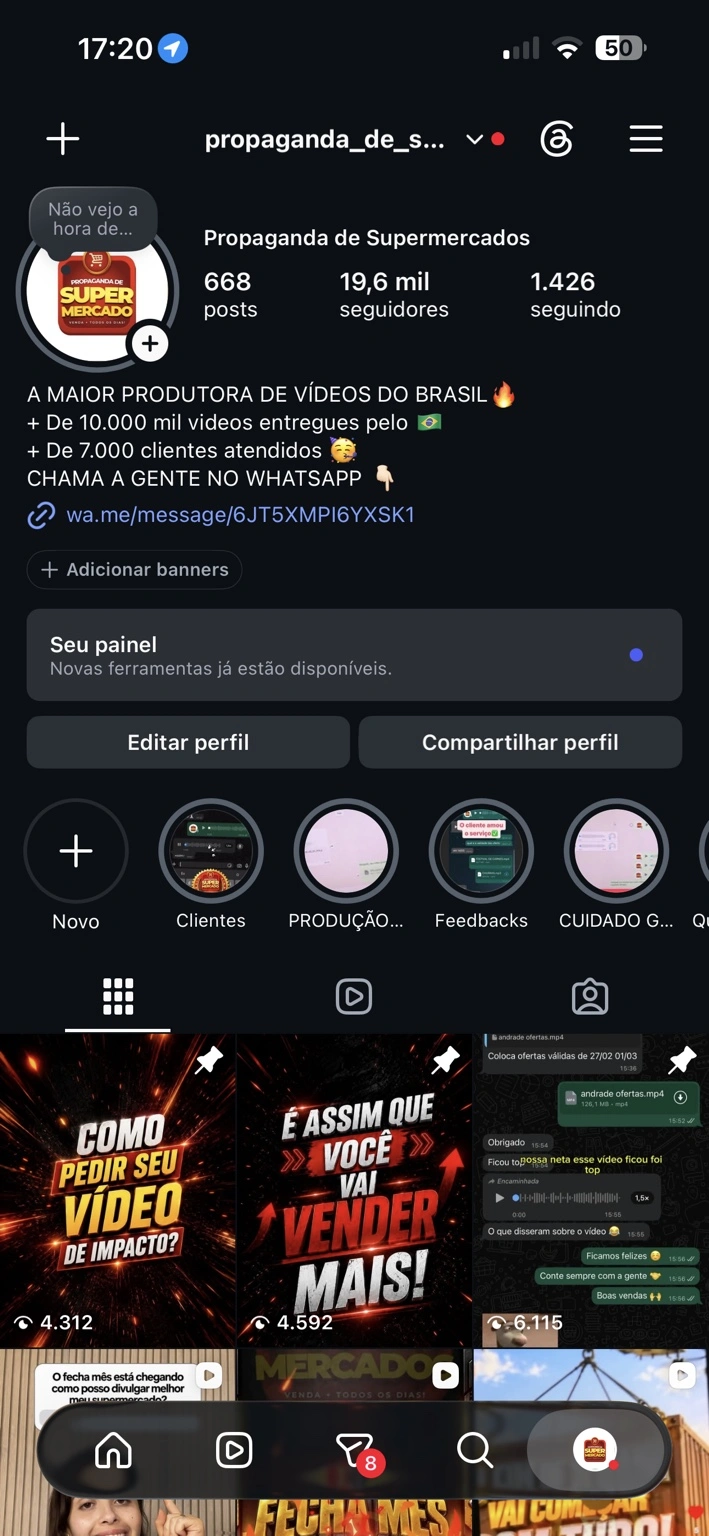 Print do perfil Propaganda de Supermercados, com mais de 7 mil clientes atendidos